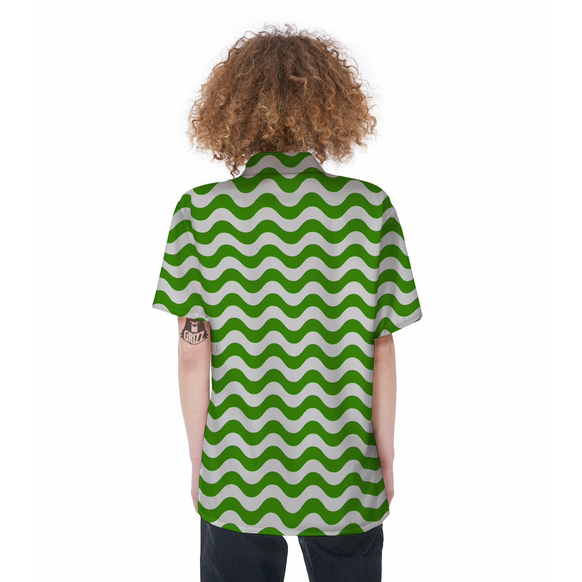 Green Wave Striped Print Women's Short Sleeve Shirts-grizzshop