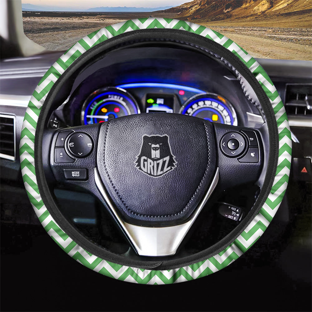 Green Zigzag Print Pattern Car Steering Wheel Cover-grizzshop