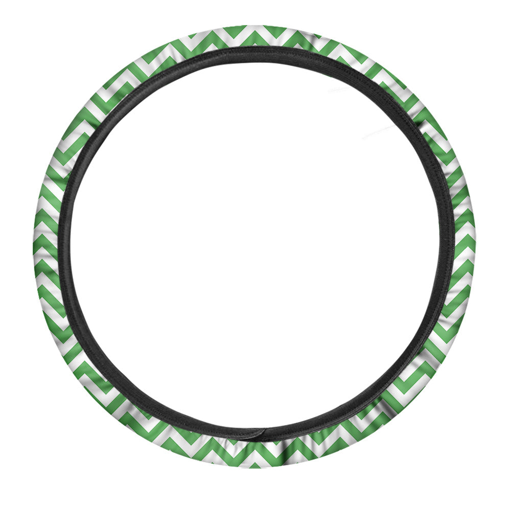 Green Zigzag Print Pattern Car Steering Wheel Cover-grizzshop