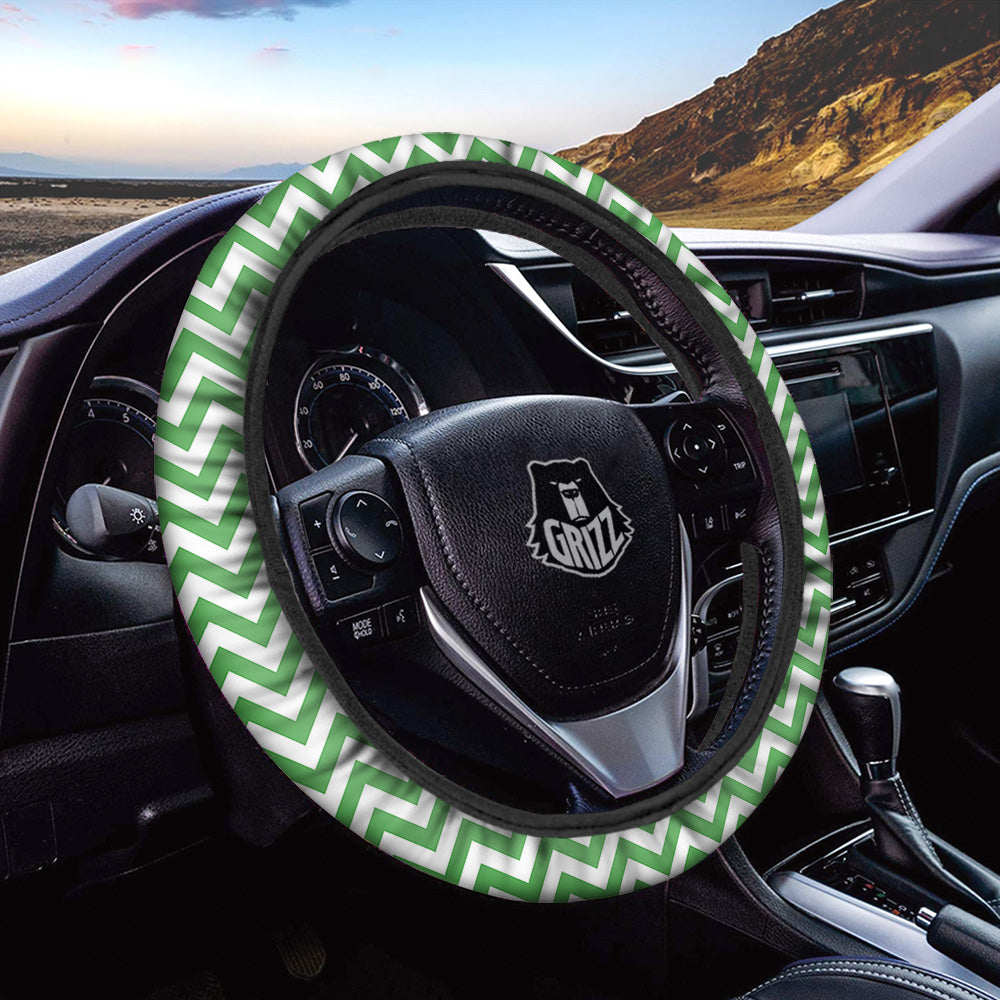 Green Zigzag Print Pattern Car Steering Wheel Cover-grizzshop