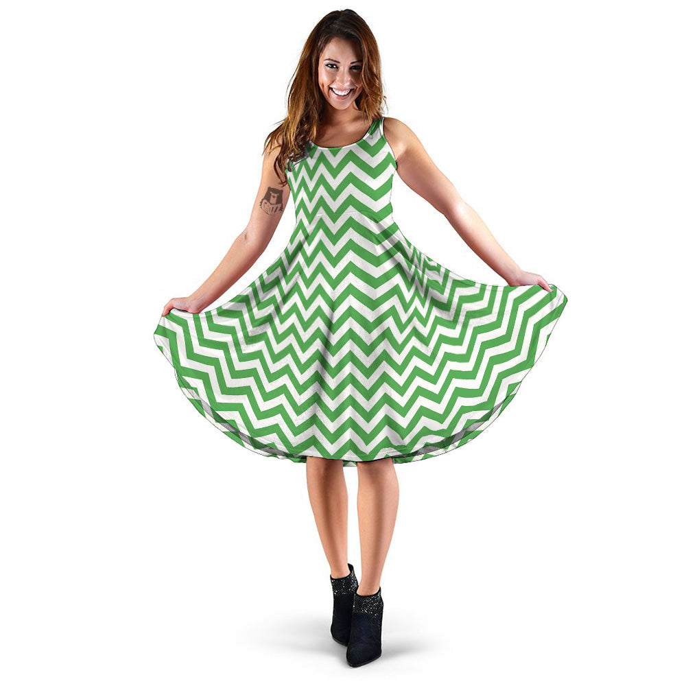 Green Zigzag Print Pattern Dress-grizzshop