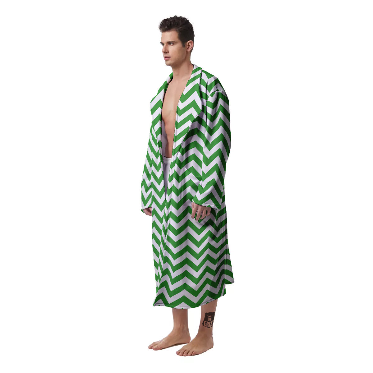Green Zigzag Print Pattern Men's Robe-grizzshop