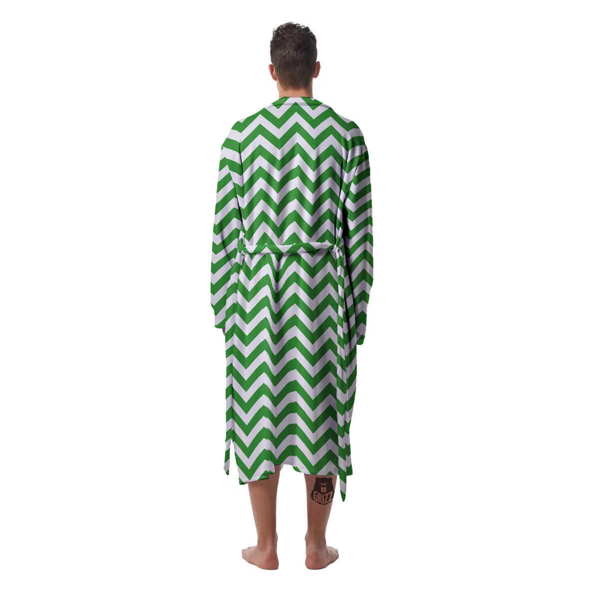 Green Zigzag Print Pattern Men's Robe-grizzshop