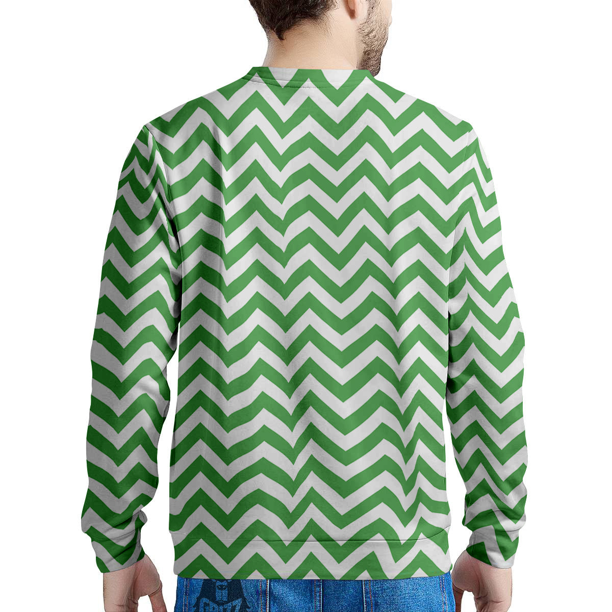 Green Zigzag Print Pattern Men's Sweatshirt-grizzshop