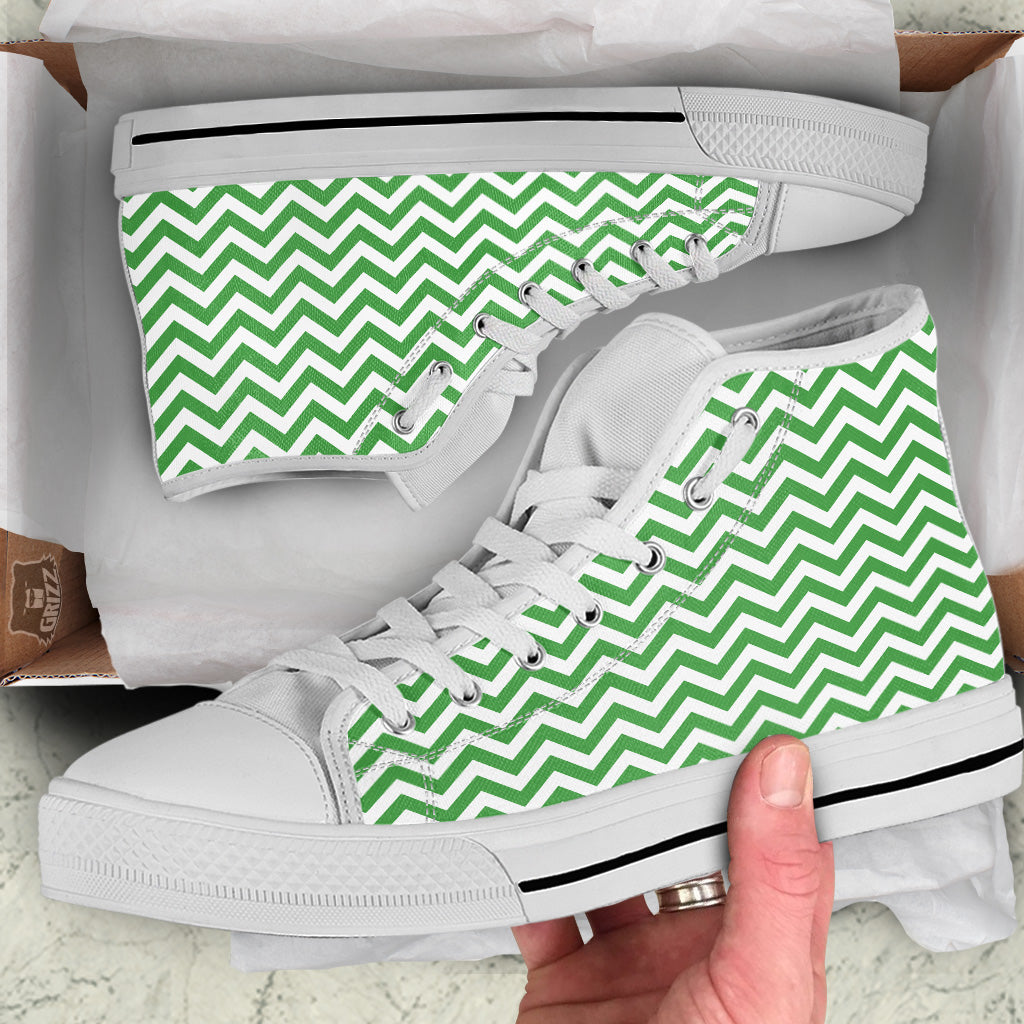Green Zigzag Print Pattern White High Top Shoes-grizzshop