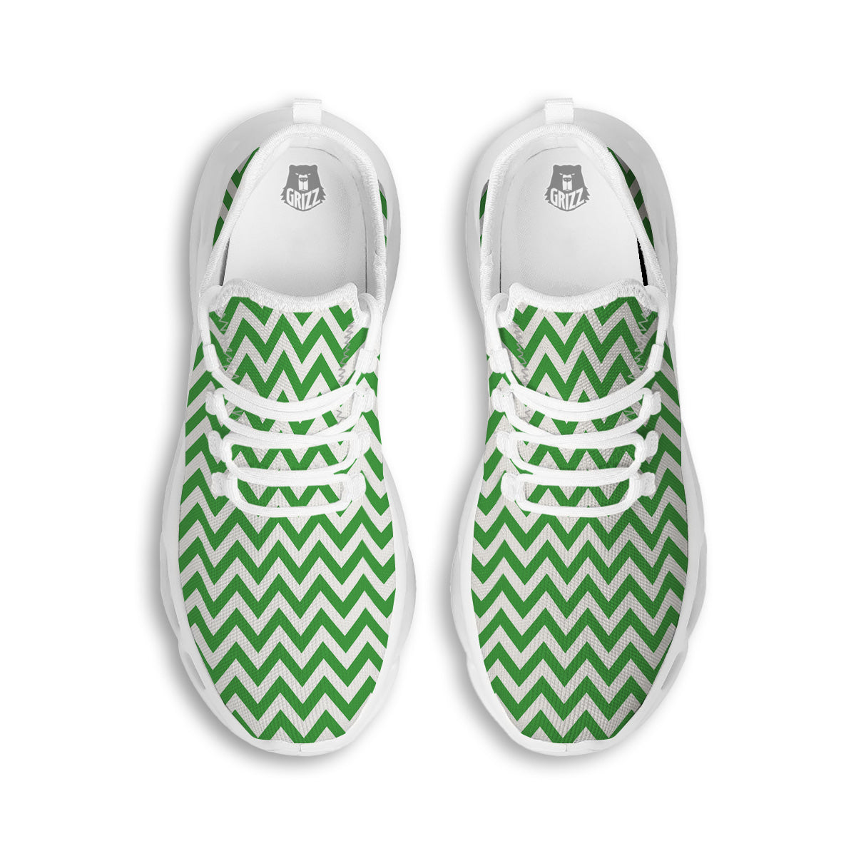 Green Zigzag Print Pattern White Running Shoes-grizzshop