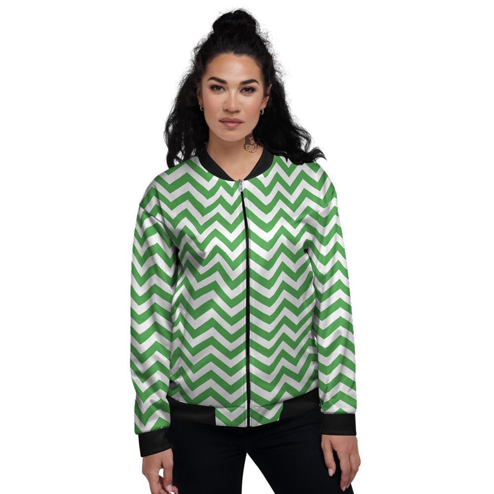 Green Zigzag Print Pattern Women's Bomber Jacket-grizzshop