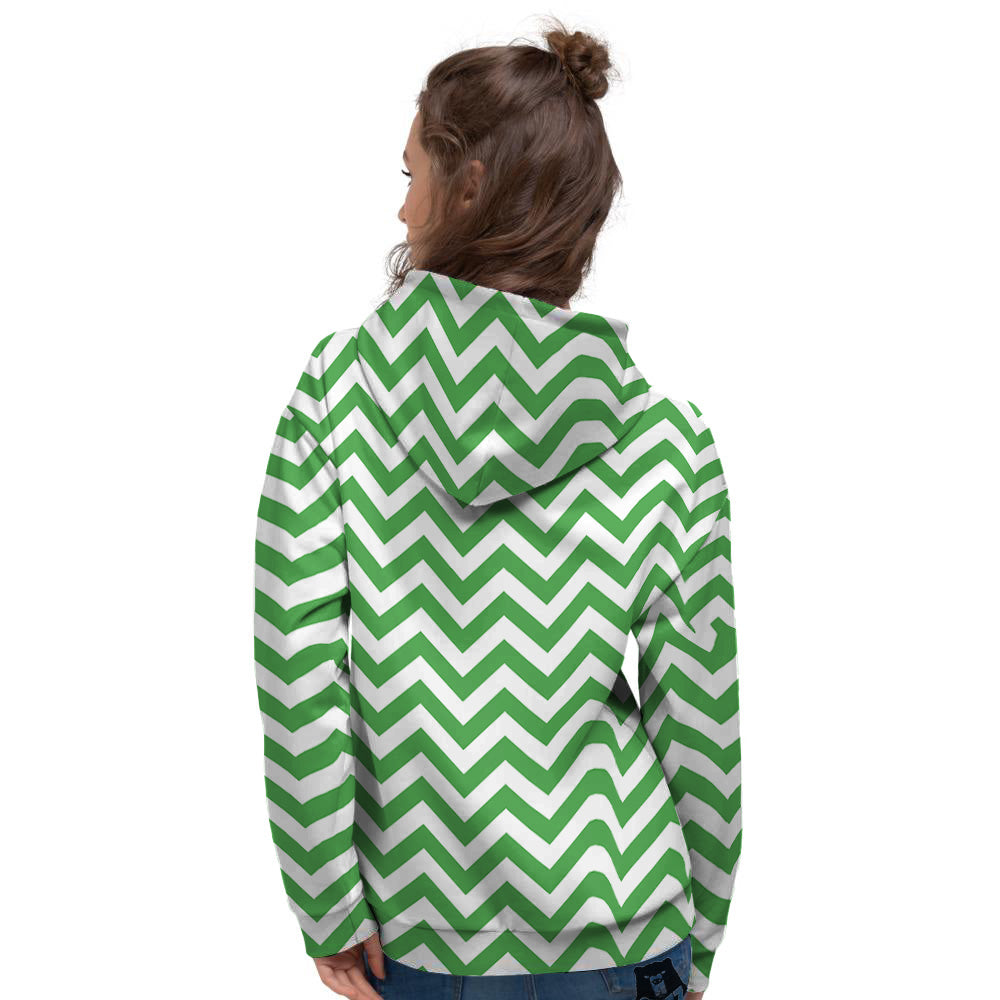 Green Zigzag Print Pattern Women's Hoodie-grizzshop
