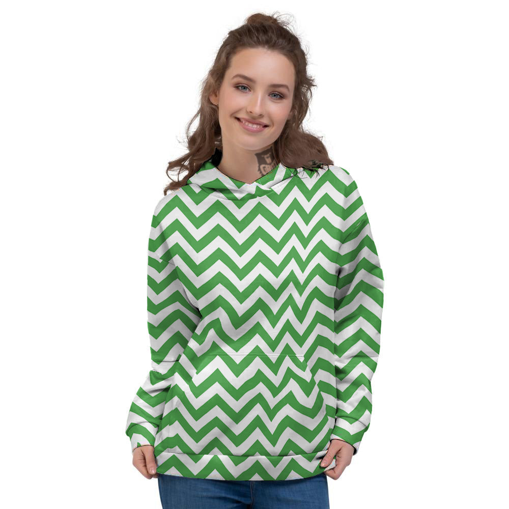 Green Zigzag Print Pattern Women's Hoodie-grizzshop