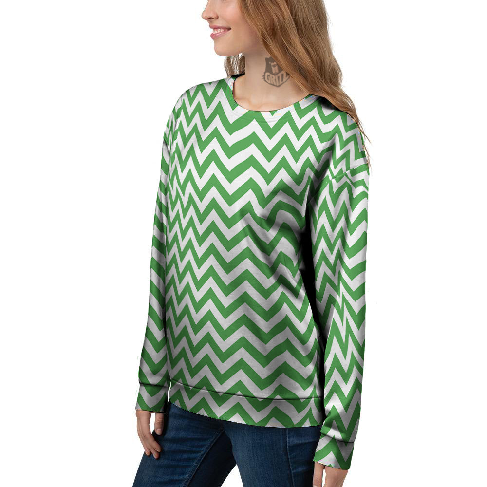Green Zigzag Print Pattern Women's Sweatshirt-grizzshop