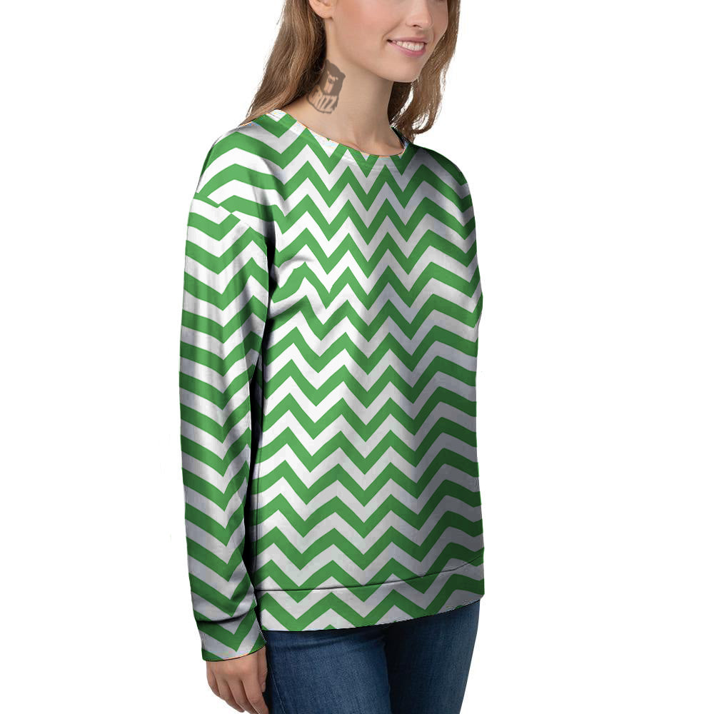 Green Zigzag Print Pattern Women's Sweatshirt-grizzshop