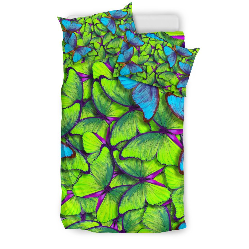 Green Blue Butterfly Pattern Print Duvet Cover Bedding Set-grizzshop