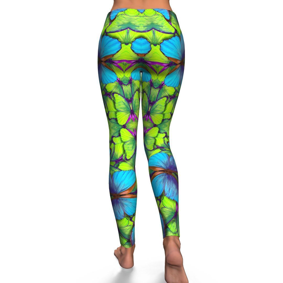 Green Blue Butterfly Pattern Print Pattern Women Leggings-grizzshop