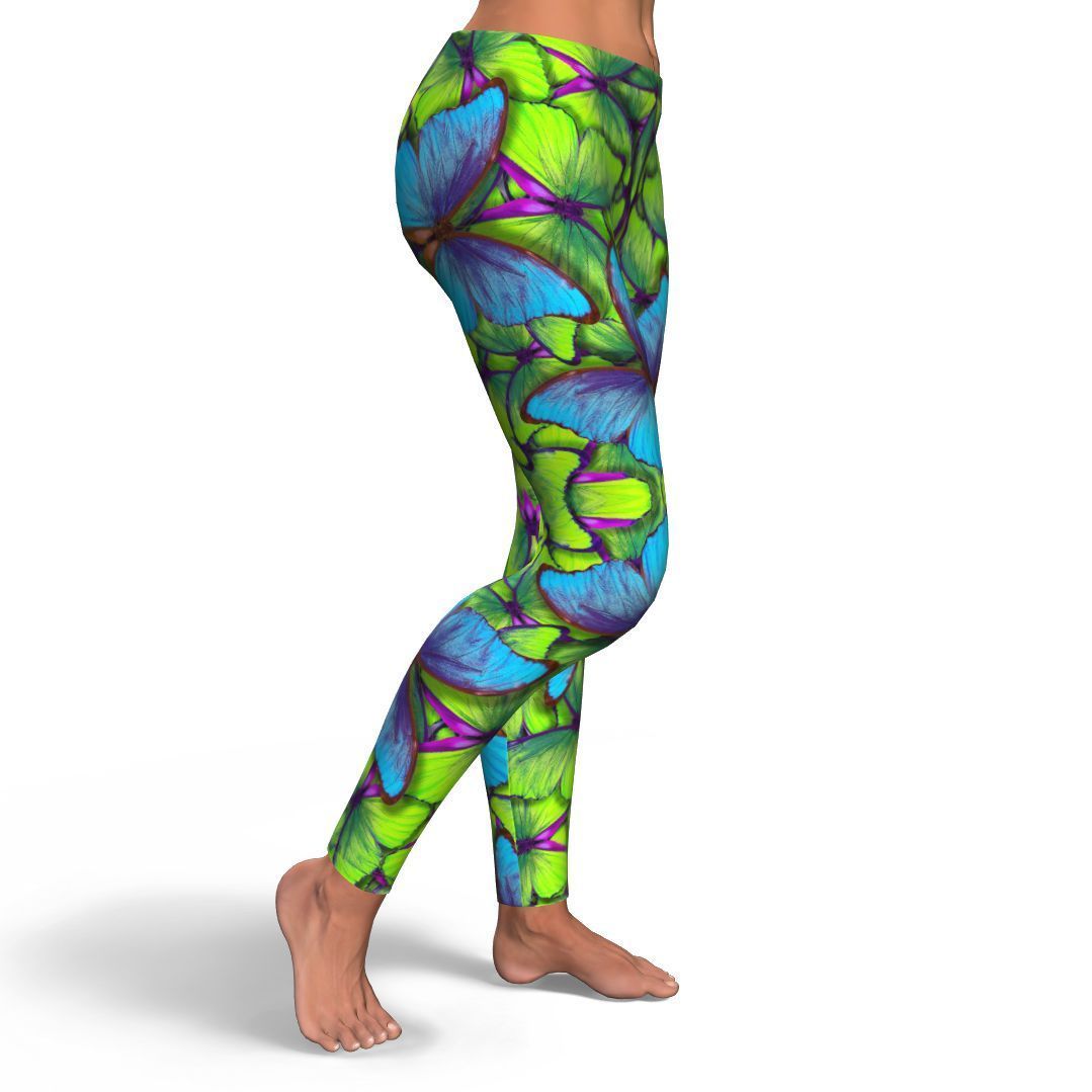 Green Blue Butterfly Pattern Print Pattern Women Leggings-grizzshop