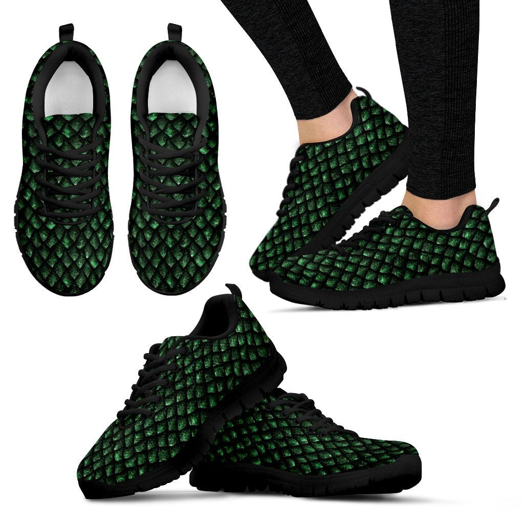 Green Egg Skin Dragon Pattern Print Black Sneaker Shoes For Men Women-grizzshop