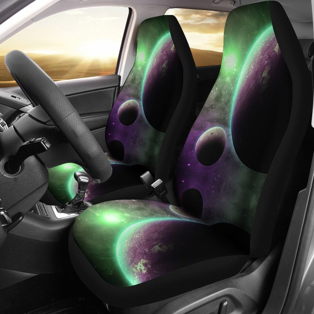 Green Galaxy Space Moon Earth Print Universal Fit Car Seat Cover-grizzshop