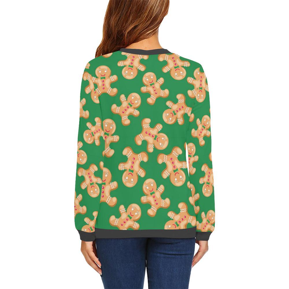 Green Gingerbread Man Chirstmas Pattern Print Women's Sweatshirt-grizzshop