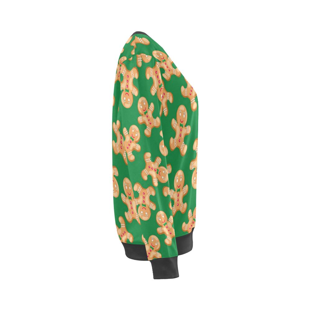 Green Gingerbread Man Chirstmas Pattern Print Women's Sweatshirt-grizzshop