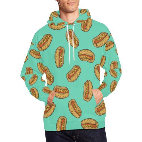 Green Hot Dog Pattern Print Men Pullover Hoodie-grizzshop