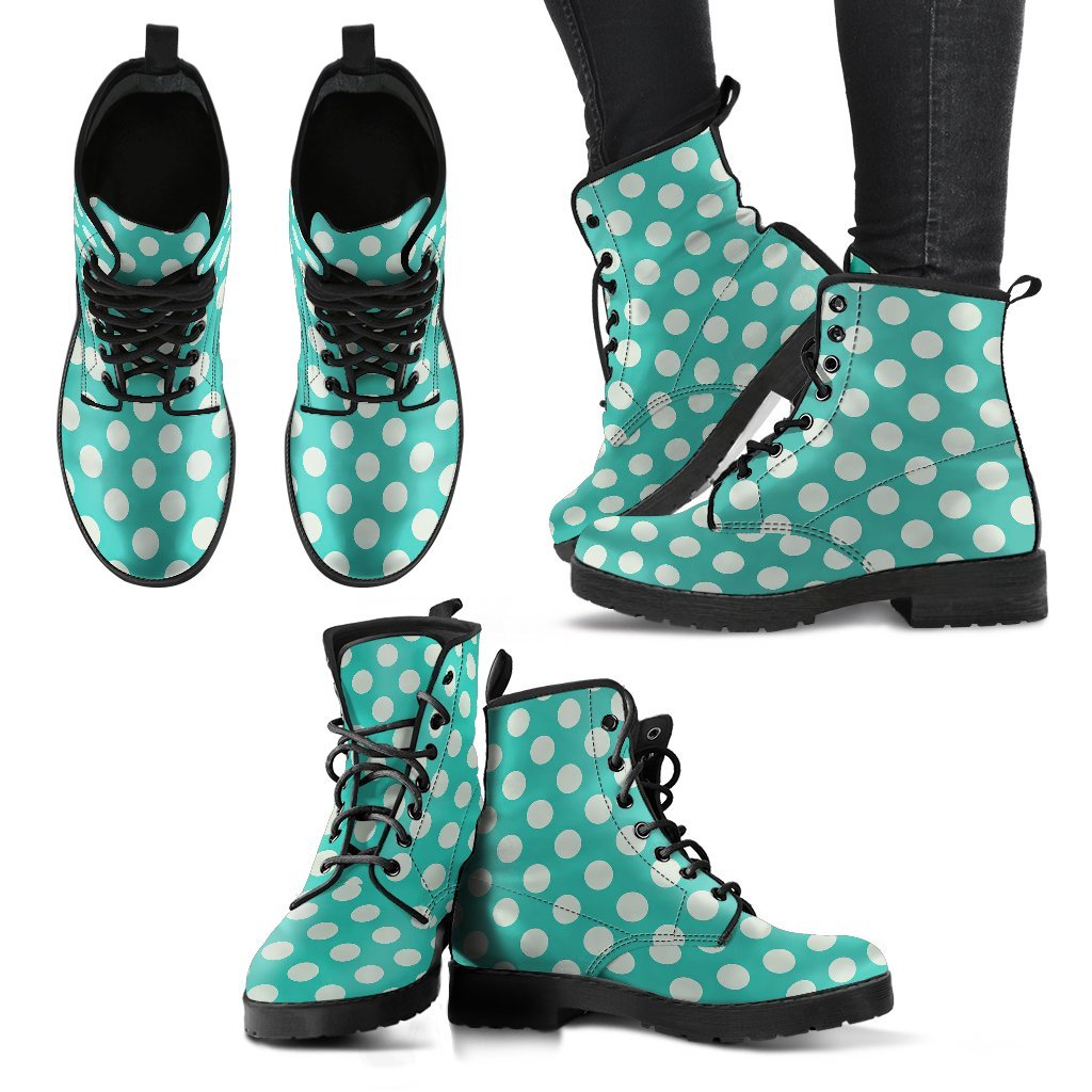 Green White Polka dot Pattern Print Men Women Leather Boots-grizzshop