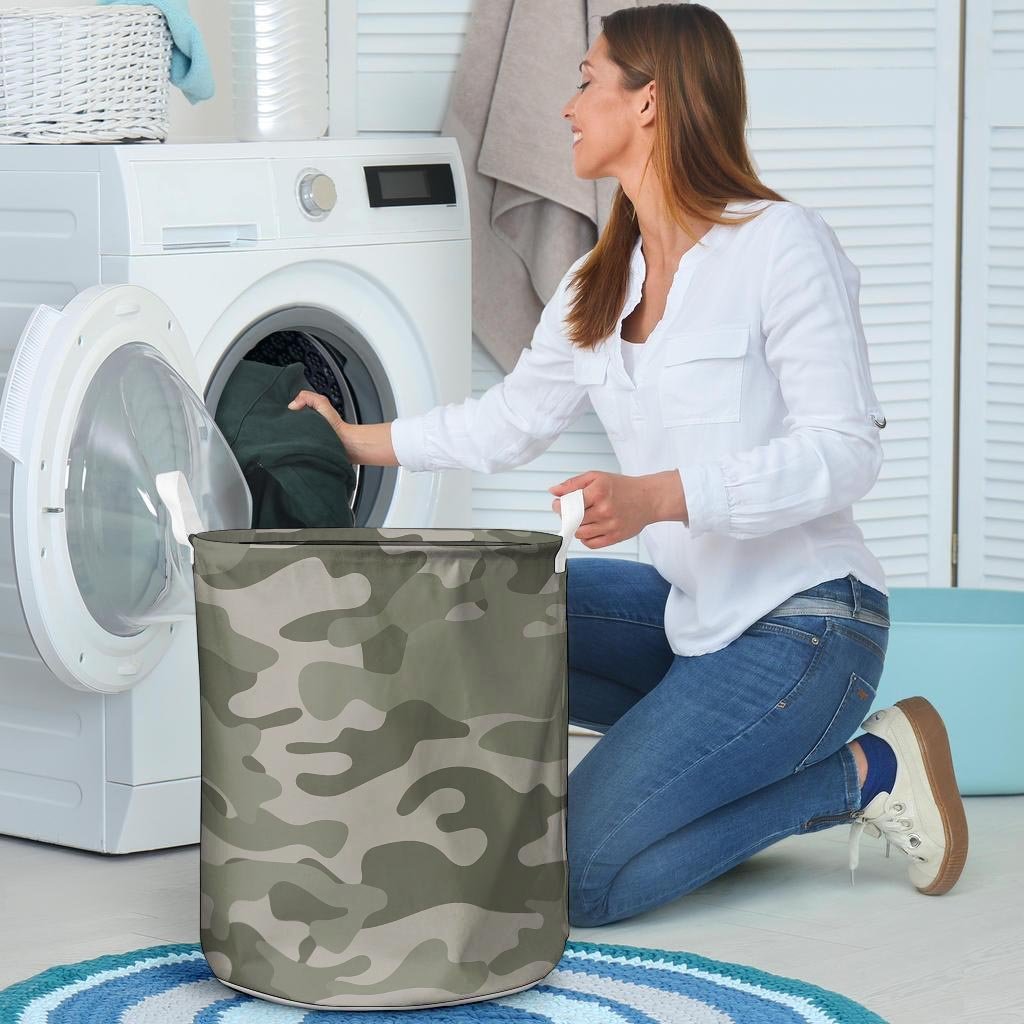 Grey And Green Camouflage Print Laundry Basket-grizzshop