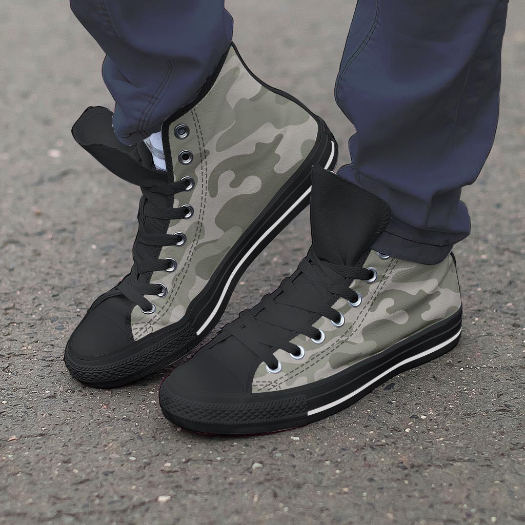 Grey And Green Camouflage Print Men's High Top Shoes-grizzshop