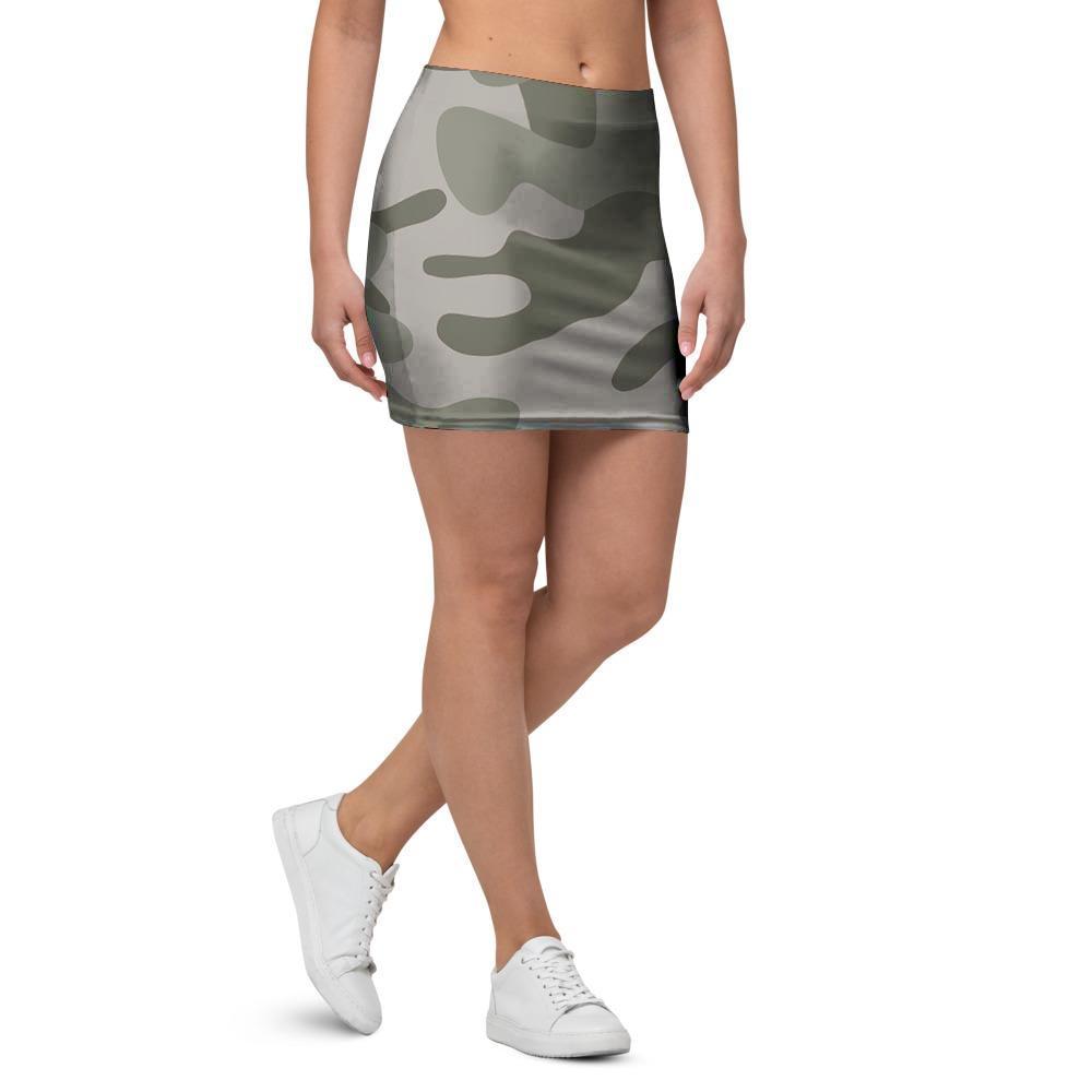 Grey And Green Camouflage Print Mini Skirt-grizzshop