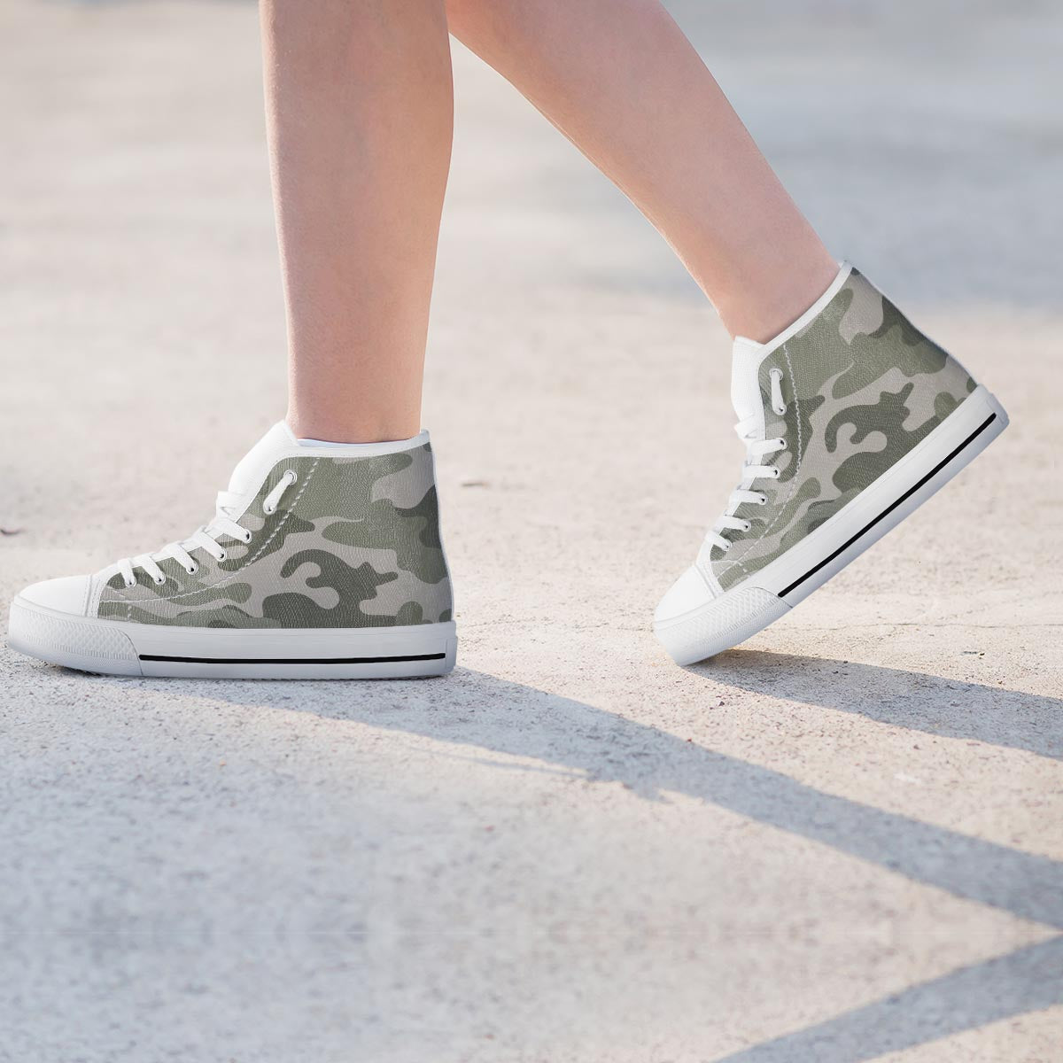 Grey And Green Camouflage Print Women's High Top Shoes-grizzshop