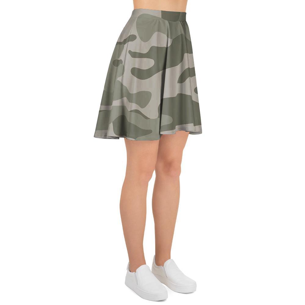 Grey And Green Camouflage Print Women's Skirt-grizzshop