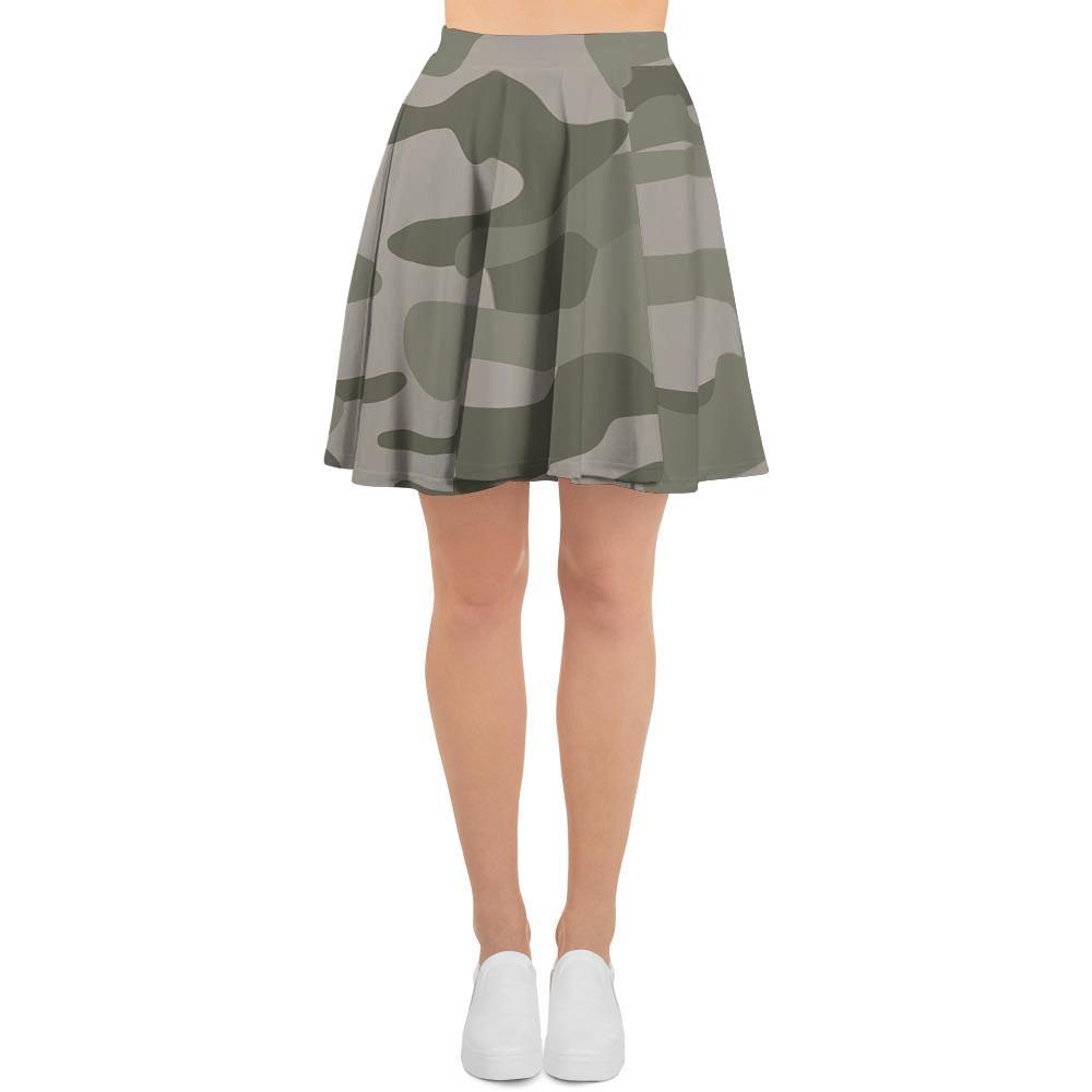 Grey And Green Camouflage Print Women's Skirt-grizzshop