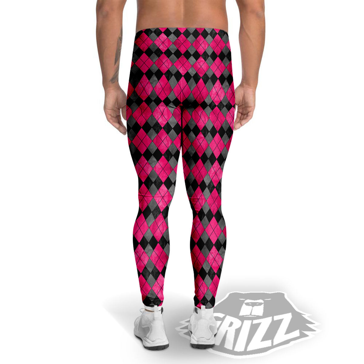 Grey Black And Purple Argyle Print Men's Leggings-grizzshop