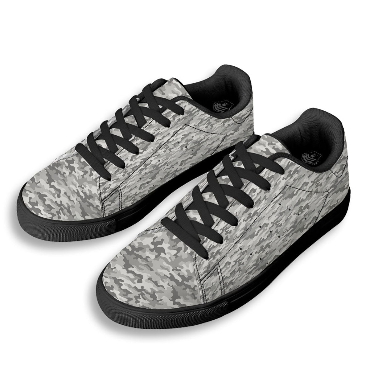 Grey Camouflage Print Pattern Black Low Top Sneakers-grizzshop