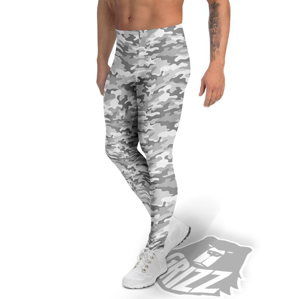 Grey Camouflage Print Pattern Men's Leggings-grizzshop