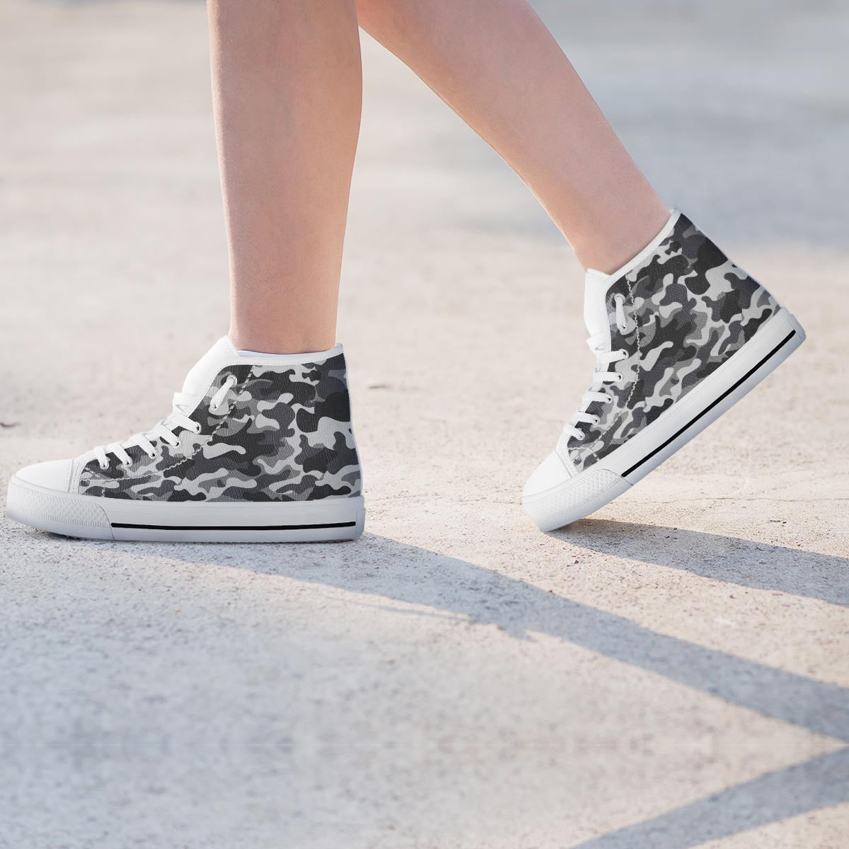 Grey Camouflage Print Women's High Top Shoes-grizzshop