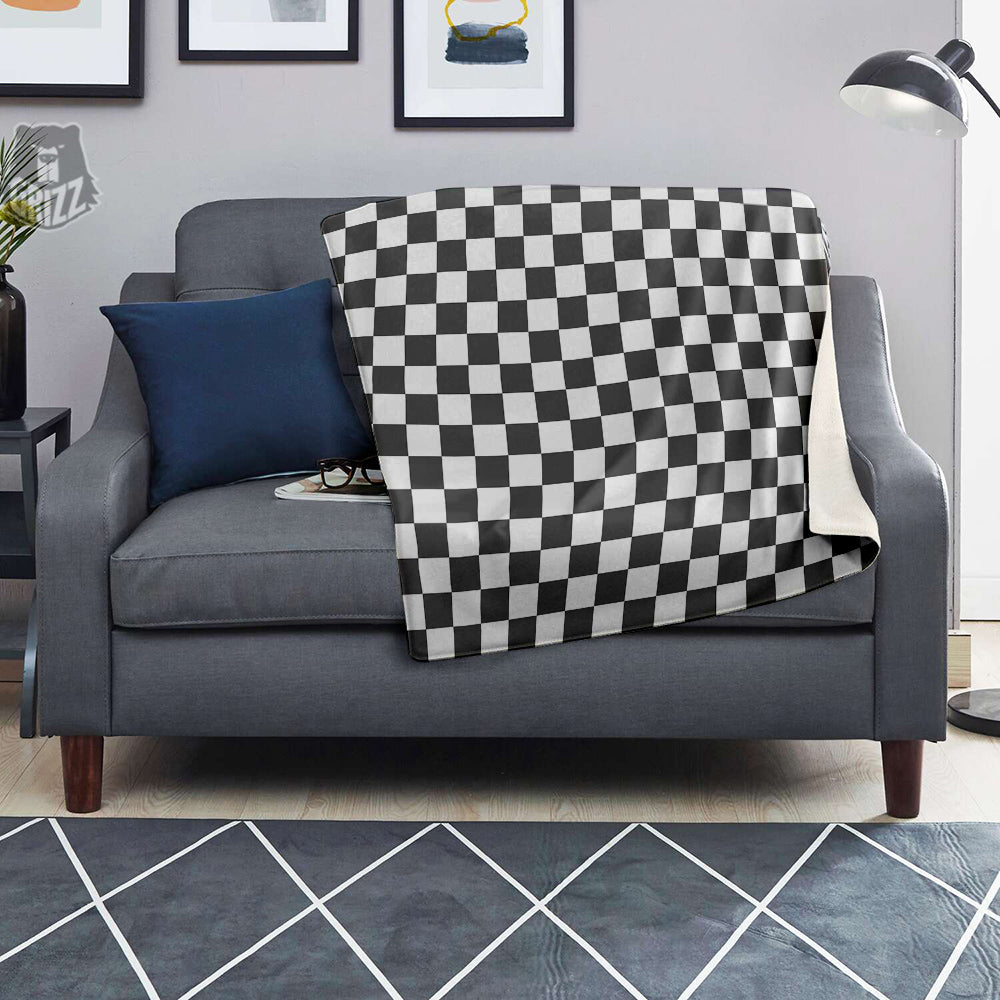 Grey Checkered Flag Print Blanket-grizzshop