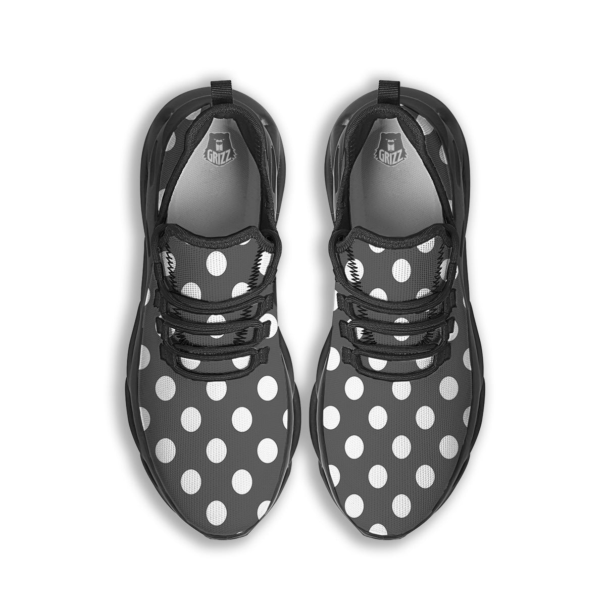 Grey Color Polka Dot Print Pattern Black Running Shoes-grizzshop