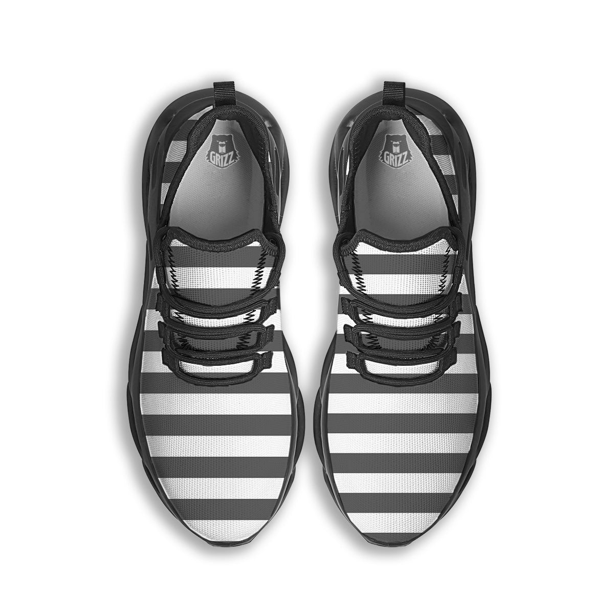Grey Color Striped Print Black Running Shoes-grizzshop