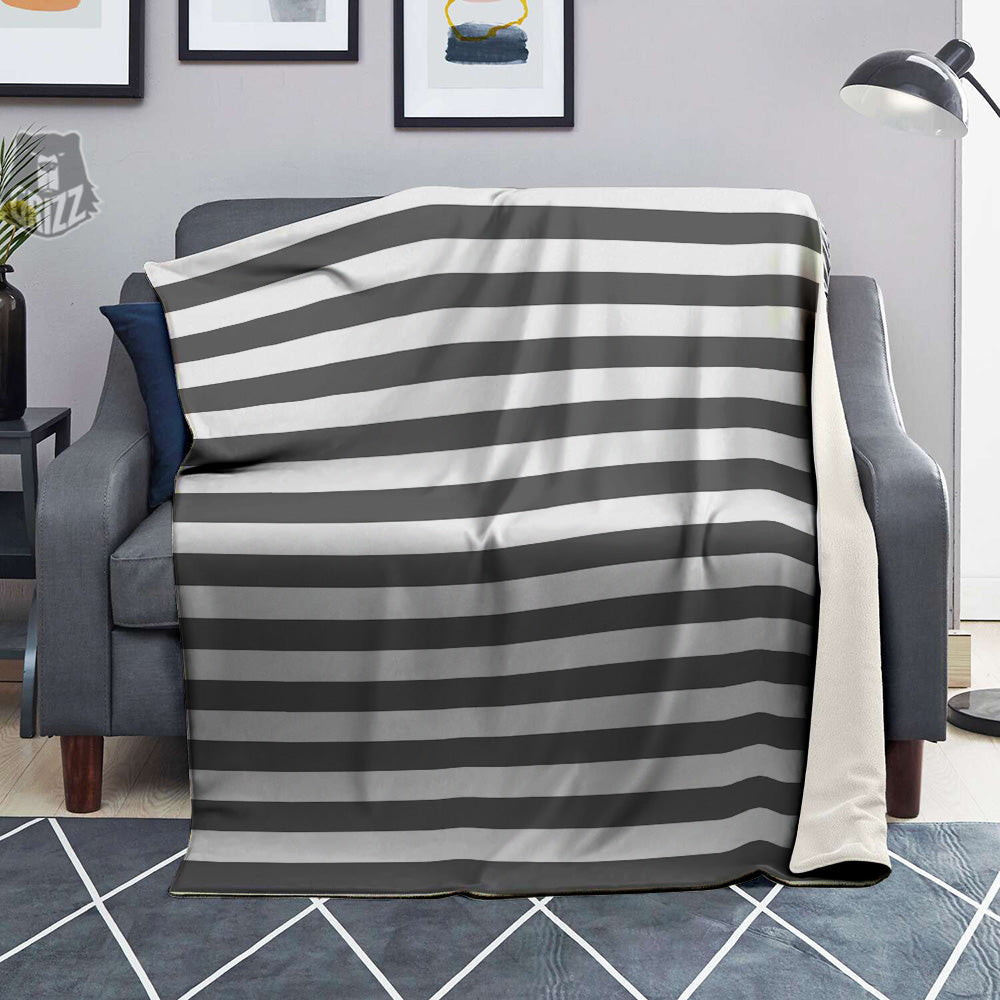 Grey Color Striped Print Blanket-grizzshop