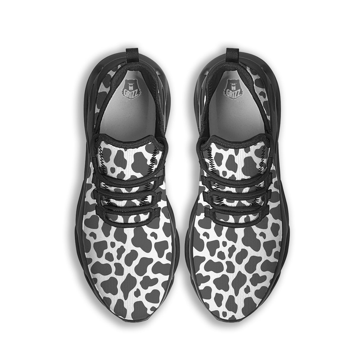 Grey Cow Print Pattern Black Running Shoes-grizzshop