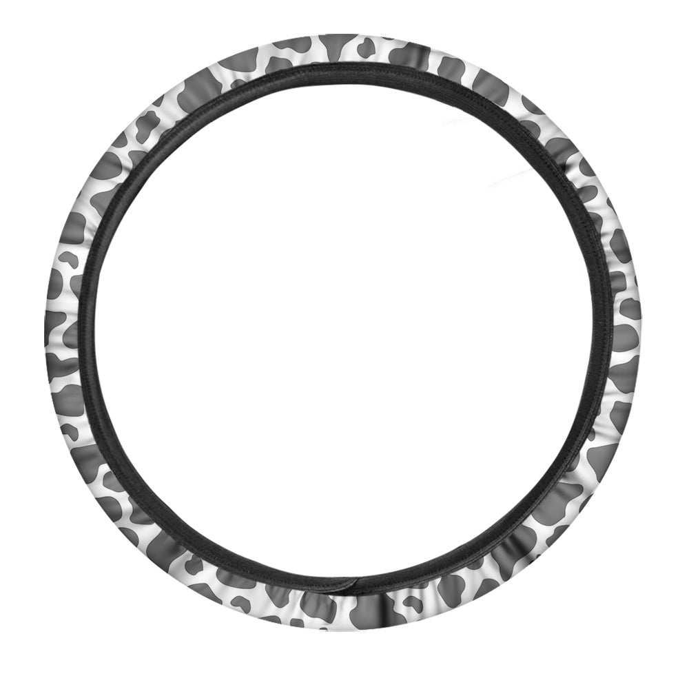 Grey Cow Print Pattern Car Steering Wheel Cover-grizzshop