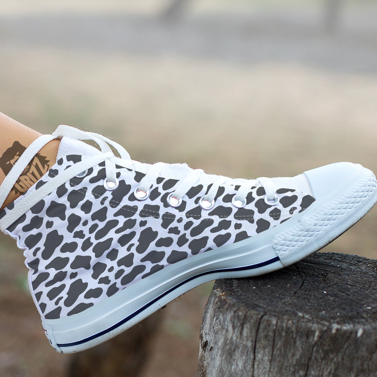 Grey Cow Print Pattern White High Top Shoes-grizzshop