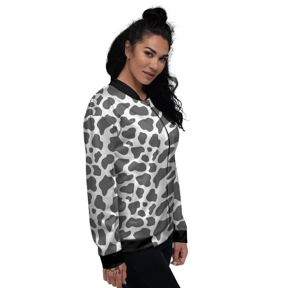 Grey Cow Print Pattern Women's Bomber Jacket-grizzshop