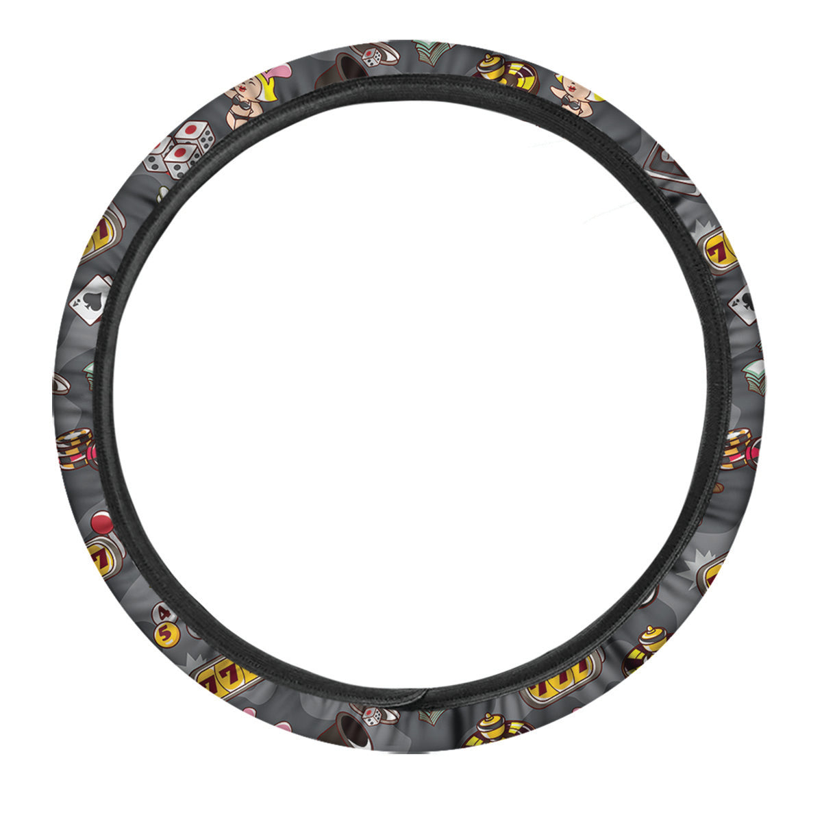 Grey Cute Casino Print Pattern Car Steering Wheel Cover-grizzshop