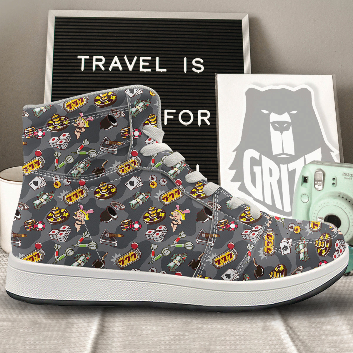 Grey Cute Casino Print Pattern High Top Sneakers-grizzshop