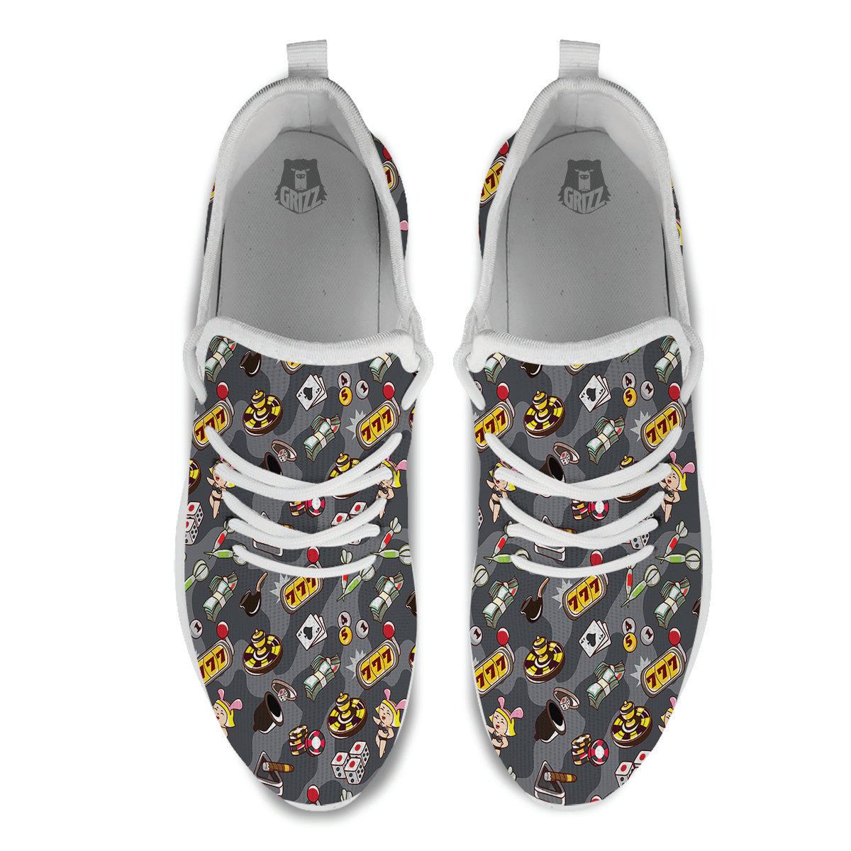 Grey Cute Casino Print Pattern White Athletic Shoes-grizzshop