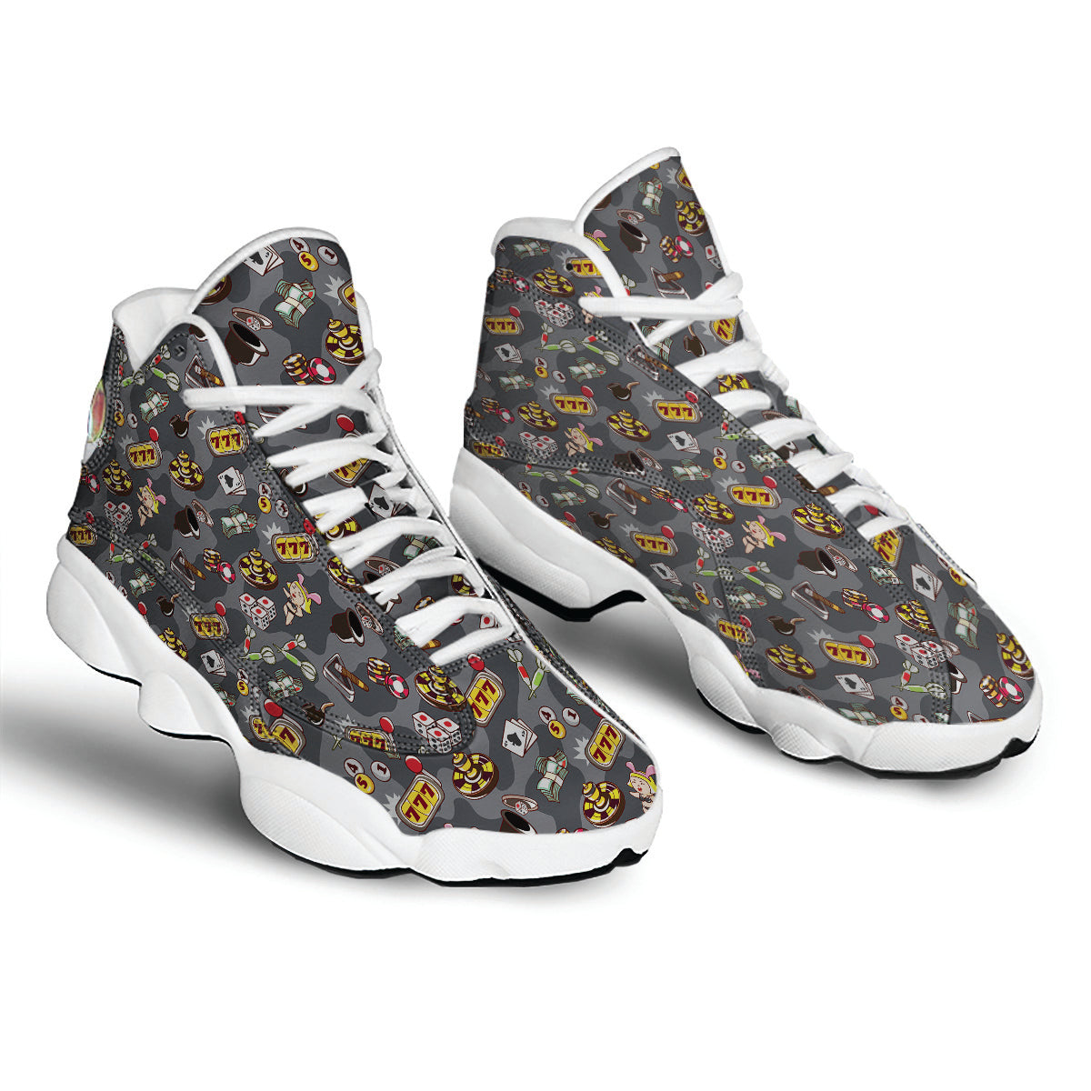 Grey Cute Casino Print Pattern White Basketball Shoes-grizzshop