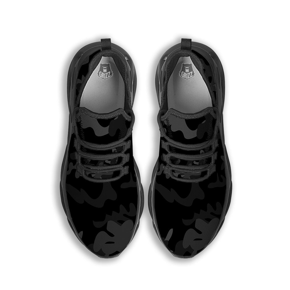 Grey Digital Camo Black Print Pattern Black Running Shoes-grizzshop