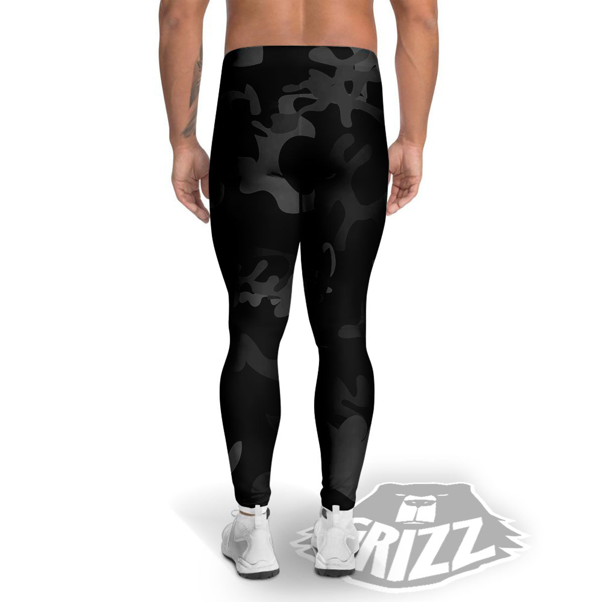 Grey Digital Camo Black Print Pattern Men's Leggings-grizzshop
