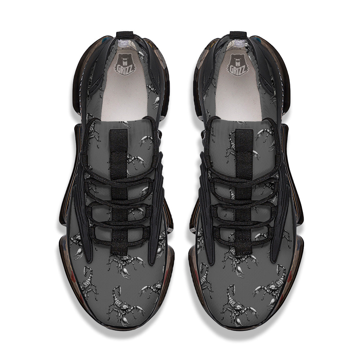 Grey Hand Drawn Scorpion Print Pattern Black Gym Shoes-grizzshop