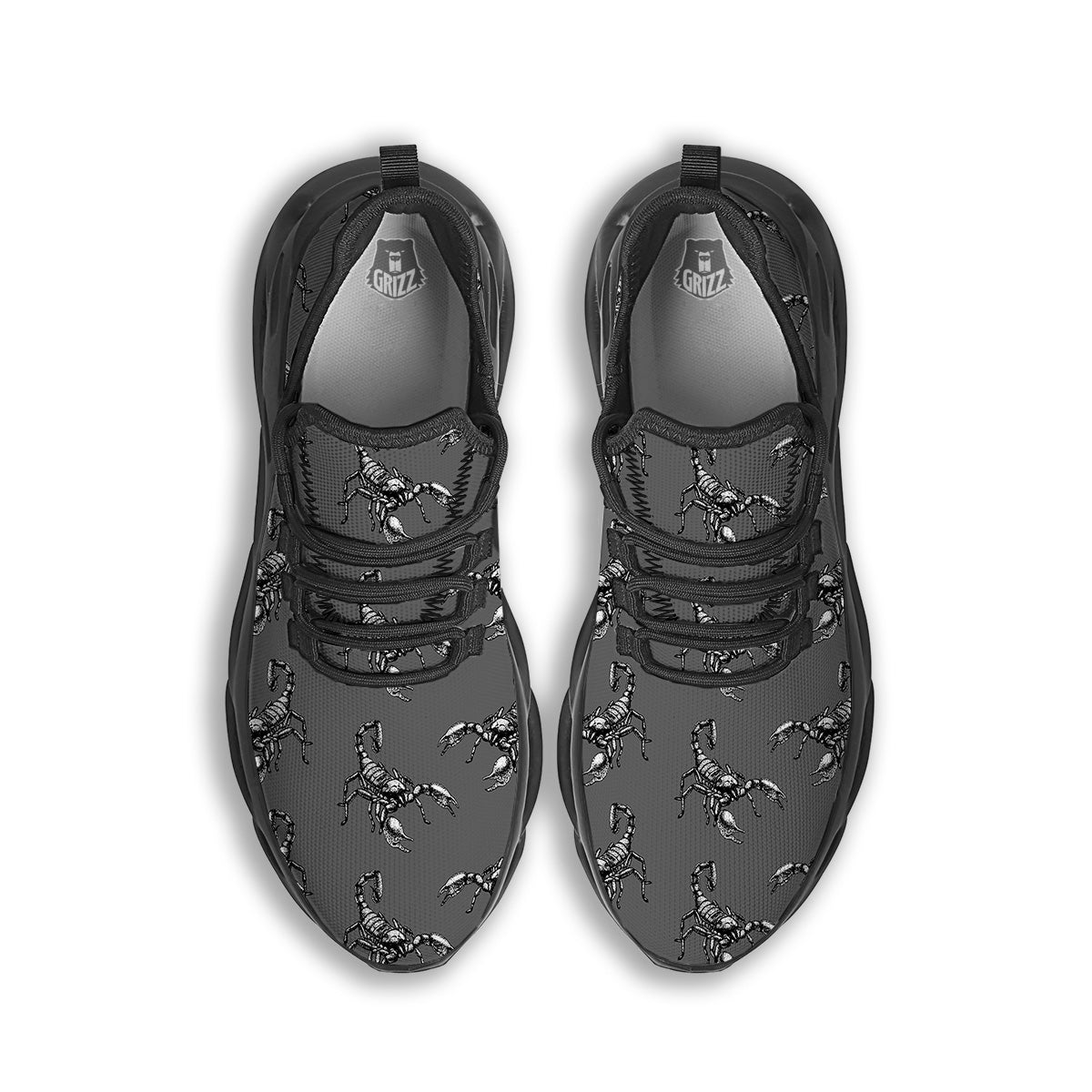 Grey Hand Drawn Scorpion Print Pattern Black Running Shoes-grizzshop